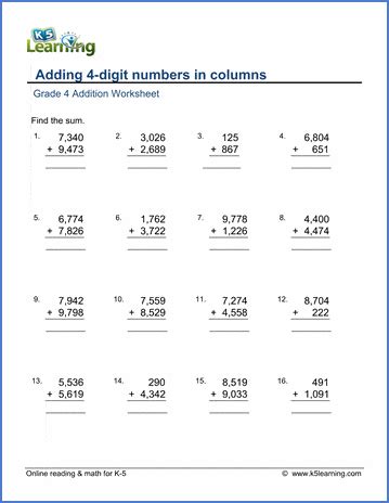 addition 4 digits|addition year 4 5 digit.